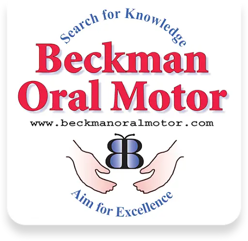Logo of Beckman Oral Motor with hands and a smiling mouth.