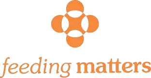 Abstract orange logo with circular shapes and partial text.