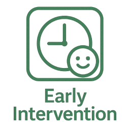 Clock and smiley face, "Early Intervention".